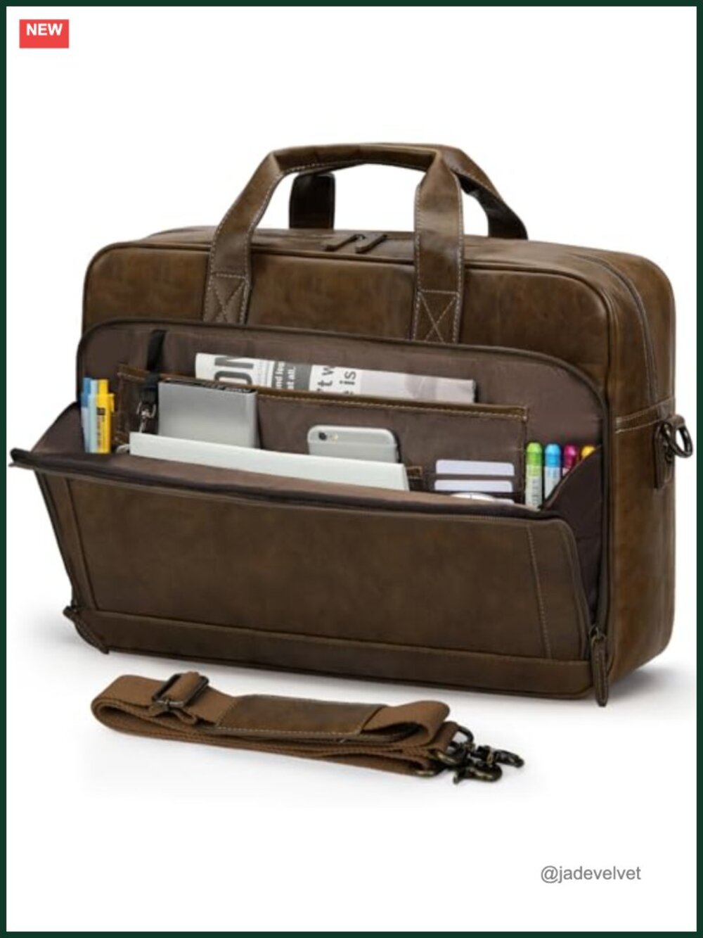 Vintage PU Leather Laptop Briefcase 16 Inch Men's Messenger Bag Business Work